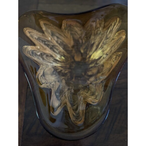 Murano Princess House Art Glass Amber Dish Bowl with Gold Fleck MCM Vintage 60s - Picture 5 of 8